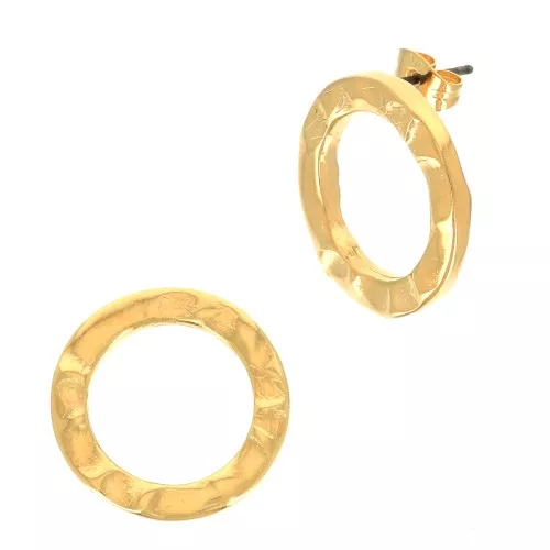 20mm Hammered earstuds - hollow round - Fine Gold Plated x2