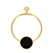48x34.5mm Hollow circle Earstuds with resin - Fine Gold plated - Black x2