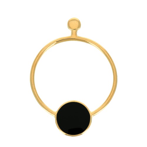 48x34.5mm Hollow circle Earstuds with resin - Fine Gold plated - Black x2