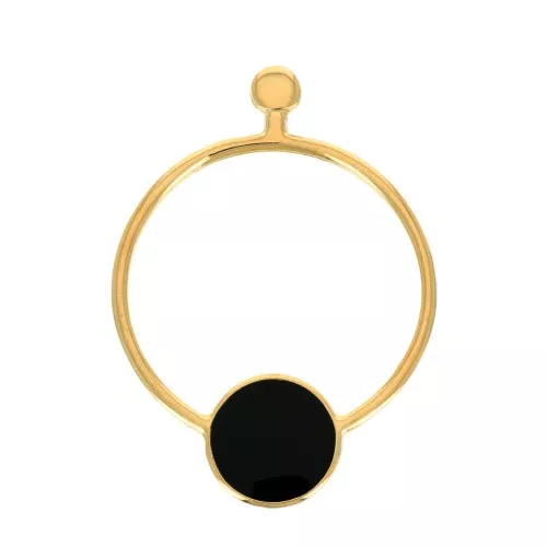 48x34.5mm Hollow circle Earstuds with resin - Fine Gold plated - Black x2