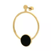 48x34.5mm Hollow circle Earstuds with resin - Fine Gold plated - Black x2