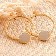 48x34.5mm Hollow circle Earstuds with resin - Fine Gold plated - Black x2