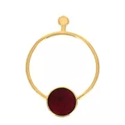 48x34.5mm Hollow circle Earstuds with resin - Fine Gold plated - Red x2