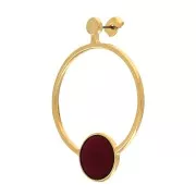 48x34.5mm Hollow circle Earstuds with resin - Fine Gold plated - Red x2