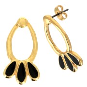 26x14mm Drop earstuds with epoxy resin - Fine Gold Plated - Black x2