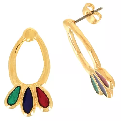 26x14mm Drop earstuds with epoxy resin - Fine Gold Plated - Multicoloured x2