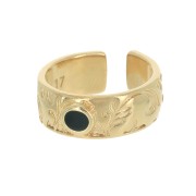 Adjustable ring - leaf and epoxy resin - Fine Gold Plated - Black x1|raw }}