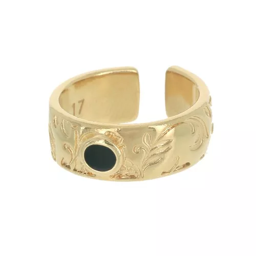 Adjustable ring - leaf and epoxy resin - Fine Gold Plated - Black x1