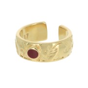 Adjustable ring - leaf and epoxy resin - Fine Gold Plated - Red x1