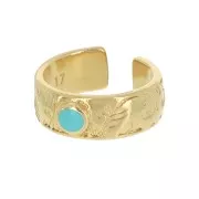 Adjustable ring - leaf and epoxy resin - Fine Gold Plated - Turquoise x1
