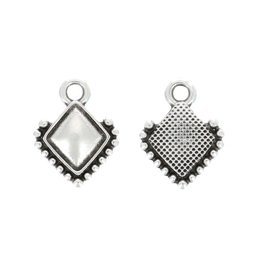 12x9mm Mini rhombus charm - ethnic - Fine Antique silver plating x1