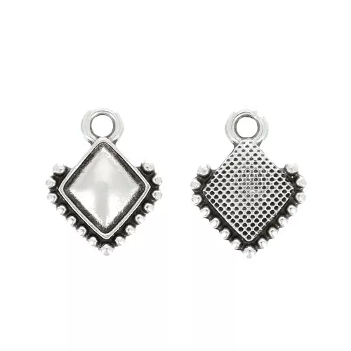 12x9mm Mini rhombus charm - ethnic - Fine Antique silver plating x1