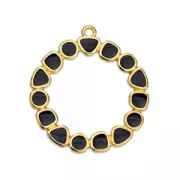 31x28mm Hollowed out circle pendant with epoxy resin - Fine Gold plated - Black x1