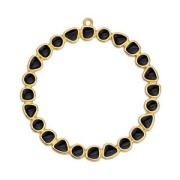 51x48mm Hollowed out circle pendant with epoxy resin - Fine Gold plated - Black x1