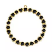 51x48mm Hollowed out circle pendant with epoxy resin - Fine Gold plated - Black x1