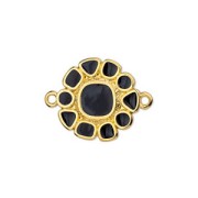 24x18mm Round flower connector with epoxy resin - Fine Gold Plated - Black x1|raw }}