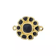 24x18mm Round flower connector with epoxy resin - Fine Gold Plated - Black x1