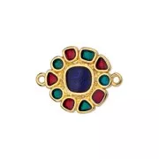 24x18mm Round flower connector with epoxy resin - Fine Gold Plated - Multi x1