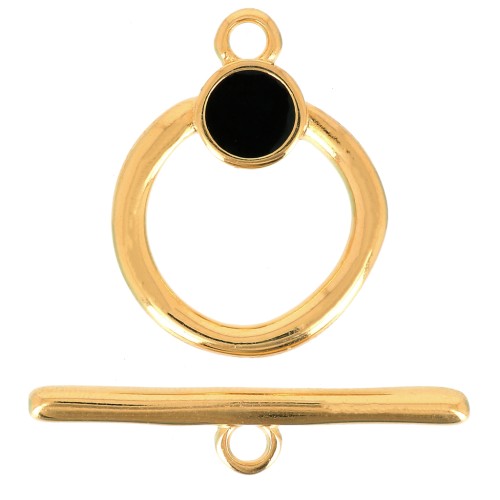 19mm T clasp for bracelet or necklace - Fine Gold Plated - Black x1