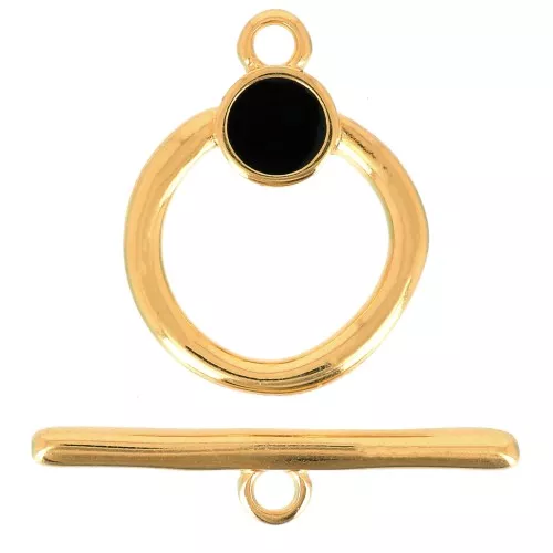 19mm T clasp for bracelet or necklace - Fine Gold Plated - Black x1
