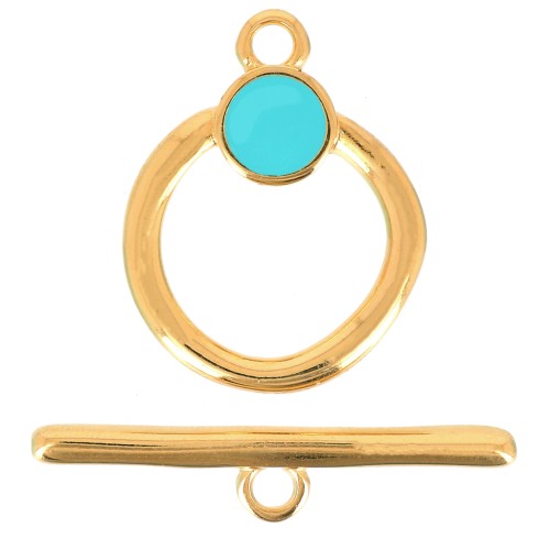 19mm T clasp for bracelet or necklace - Fine Gold Plated - Turquoise x1
