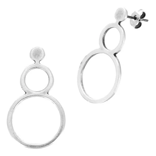 32x18mm Double hollow circle Earstuds - Fine Antique silver plating x2