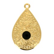 28x17mm Drop Pendant with epoxy resin - Fine Gold Plated - Black x1