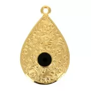 28x17mm Drop Pendant with epoxy resin - Fine Gold Plated - Black x1
