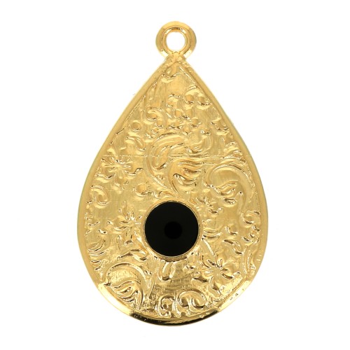 28x17mm Drop Pendant with epoxy resin - Fine Gold Plated - Black x1