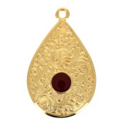 28x17mm Drop Pendant with epoxy resin - Fine Gold Plated - Red x1