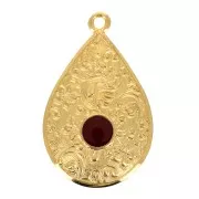 28x17mm Drop Pendant with epoxy resin - Fine Gold Plated - Red x1