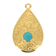 28x17mm Drop Pendant with epoxy resin - Fine Gold Plated - Turquoise x1|raw }}