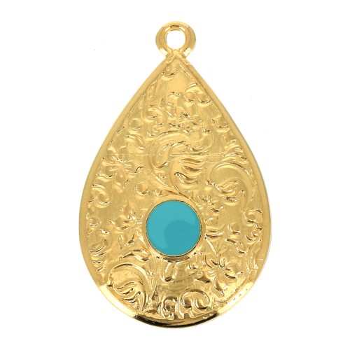 28x17mm Drop Pendant with epoxy resin - Fine Gold Plated - Turquoise x1