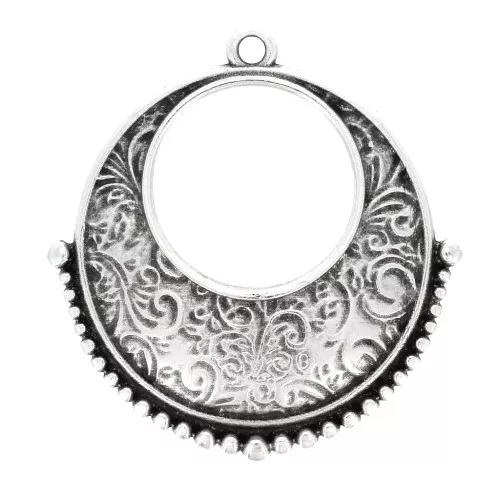 30x28mm Ethnic round hollowed out Pendant - Fine Antique silver plating x1