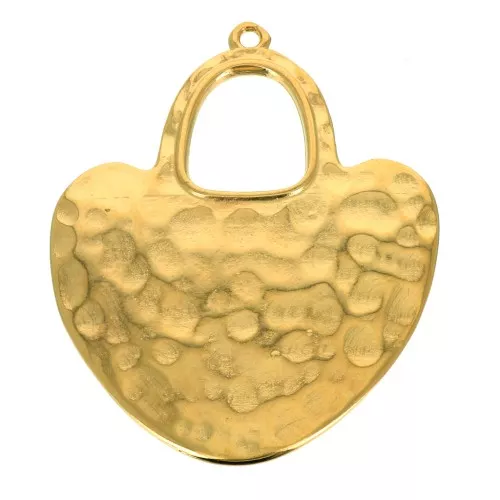 40x33mm Hammered ethnic Heart pendant - Fine Gold Plated x1