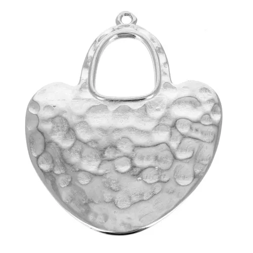 40x33mm Hammered ethnic Heart pendant - Fine Antique silver plating x1