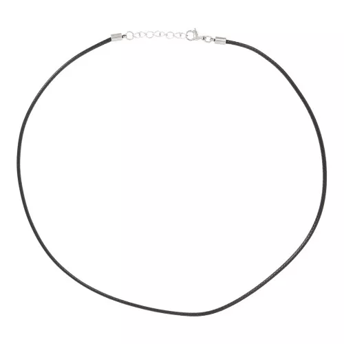 2mm Waxed cotton choker and stainless steel clasp - Black x48cm
