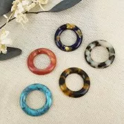 30mm Cellulose acetate round pendant - Marbled Orange x1