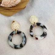 30mm Cellulose acetate round pendant - Marbled Orange x1