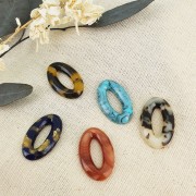 29x18mm Oval acetate pendant - Tortoise shell - Beige - Black x1