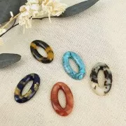 29x18mm Oval acetate pendant - Tortoise shell - Beige - Black x1