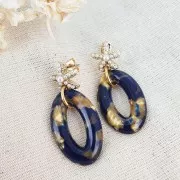 29x18mm Oval acetate pendant - Tortoise shell - Beige - Black x1