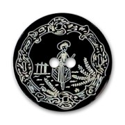 Mother-of-Pearl engraved button Chinese motif 28mm Black x1|raw }}
