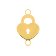 19x12mm Stainless Steel 2-ring heart Padlock connector - Gold Tone x1
