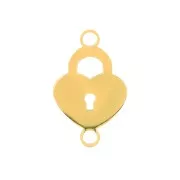19x12mm Stainless Steel 2-ring heart Padlock connector - Gold Tone x1