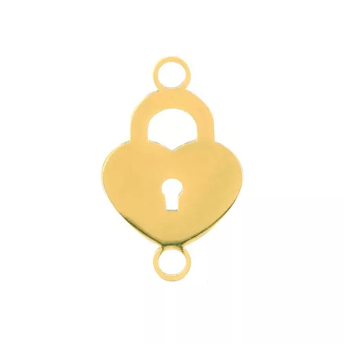 19x12mm Stainless Steel 2-ring heart Padlock connector - Gold Tone x1