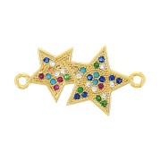 24x13mm 2-ring Double star connector with zirconium oxide - Multicoloured - Gold Tone x1