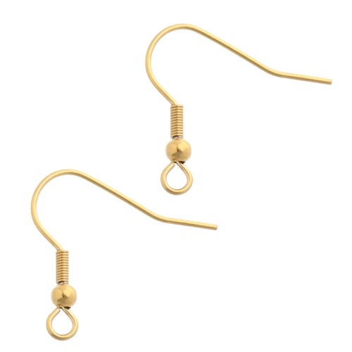 19.5 mm ear hooks with open ring - 304L gold-plated stainless steel x2