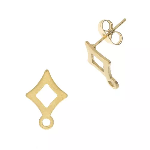 14x10mm 304L Stainless Steel Rhombus earstuds with closed ring - Gold Tone x2