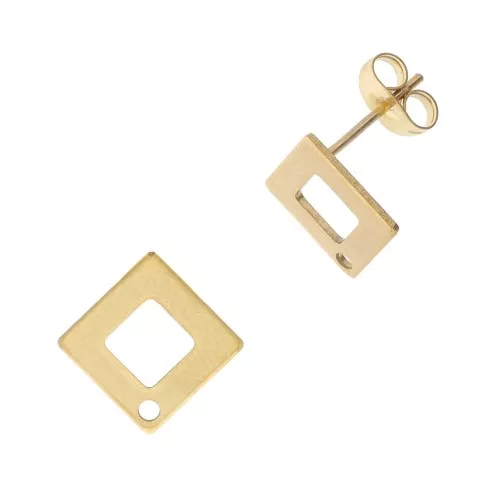 14mm 304 Stainless Steel Rhombus earstuds with 1 hole - Gold Tone x2